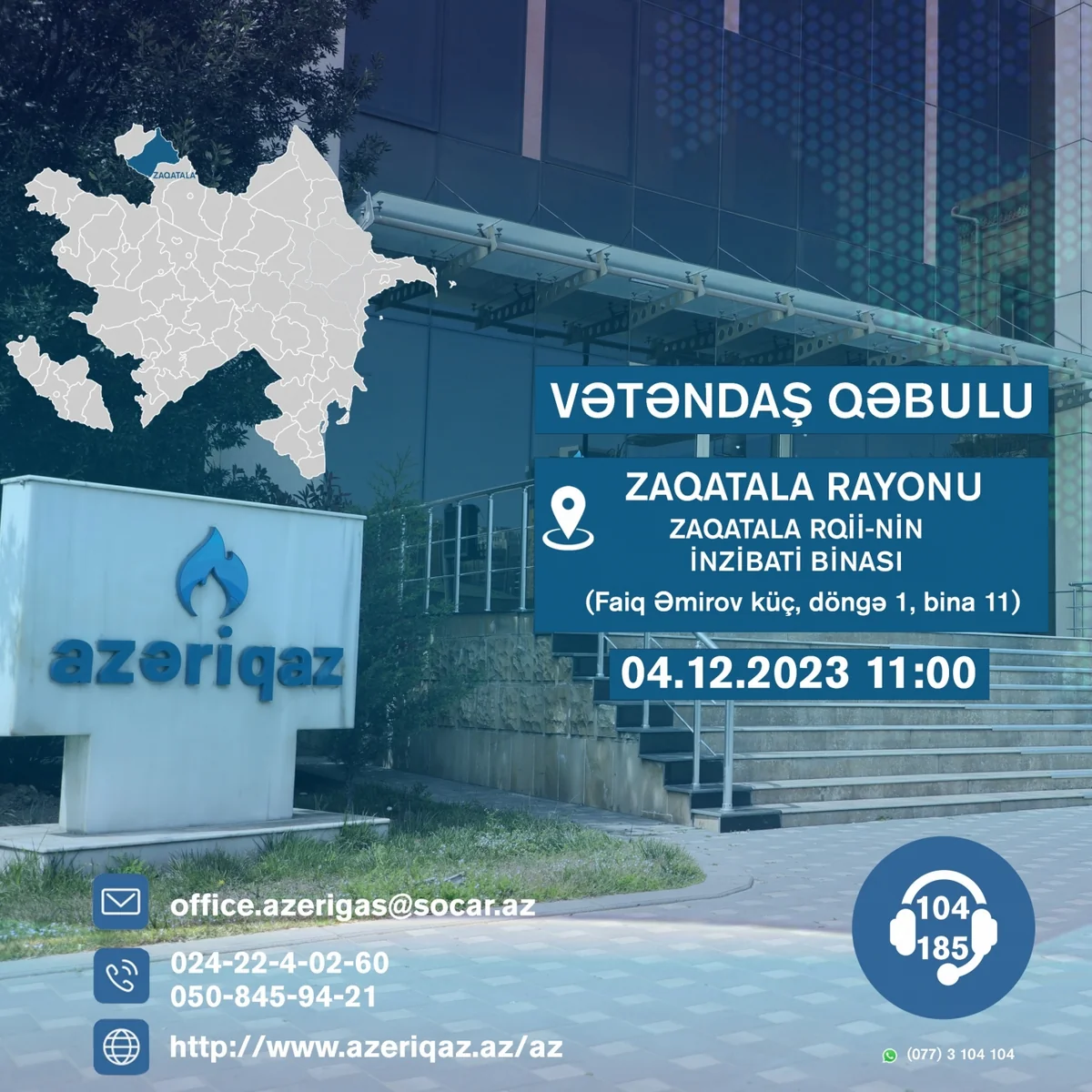 Azəriqaz rəhbərliyi Zaqatalada vətəndaş qəbulu keçirəcək