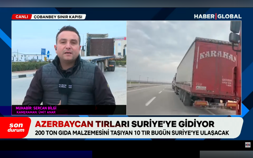 Azərbaycandan göndərilən 10 yük maşını Suriyaya daxil olub - YENİLƏNİB