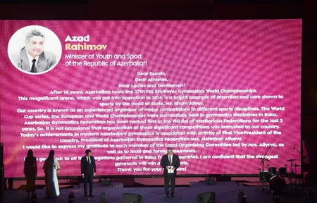 President Ilham Aliyev and first lady Mehriban Aliyeva attend opening of Rhythmic Gymnastics World Championships