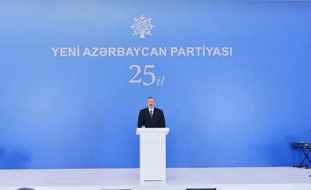 President Ilham Aliyev attends ceremony on 25th anniversary of founding of New Azerbaijan Party