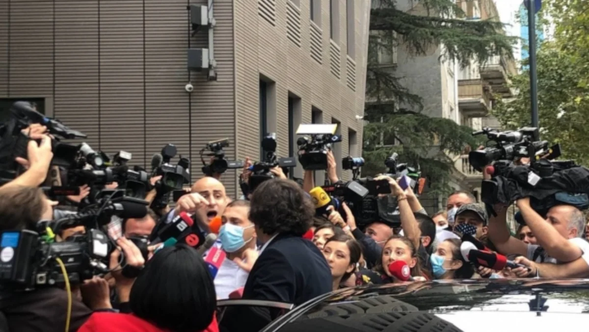 Georgian ruling, opposition party leaders scuffle outside EU office