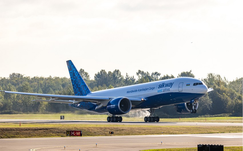 Inaugural flight of Silk Way West Airlines' first Boeing 777F from Seattle to Baku