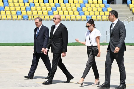 President and First Lady review construction progress at Ganja city stadium