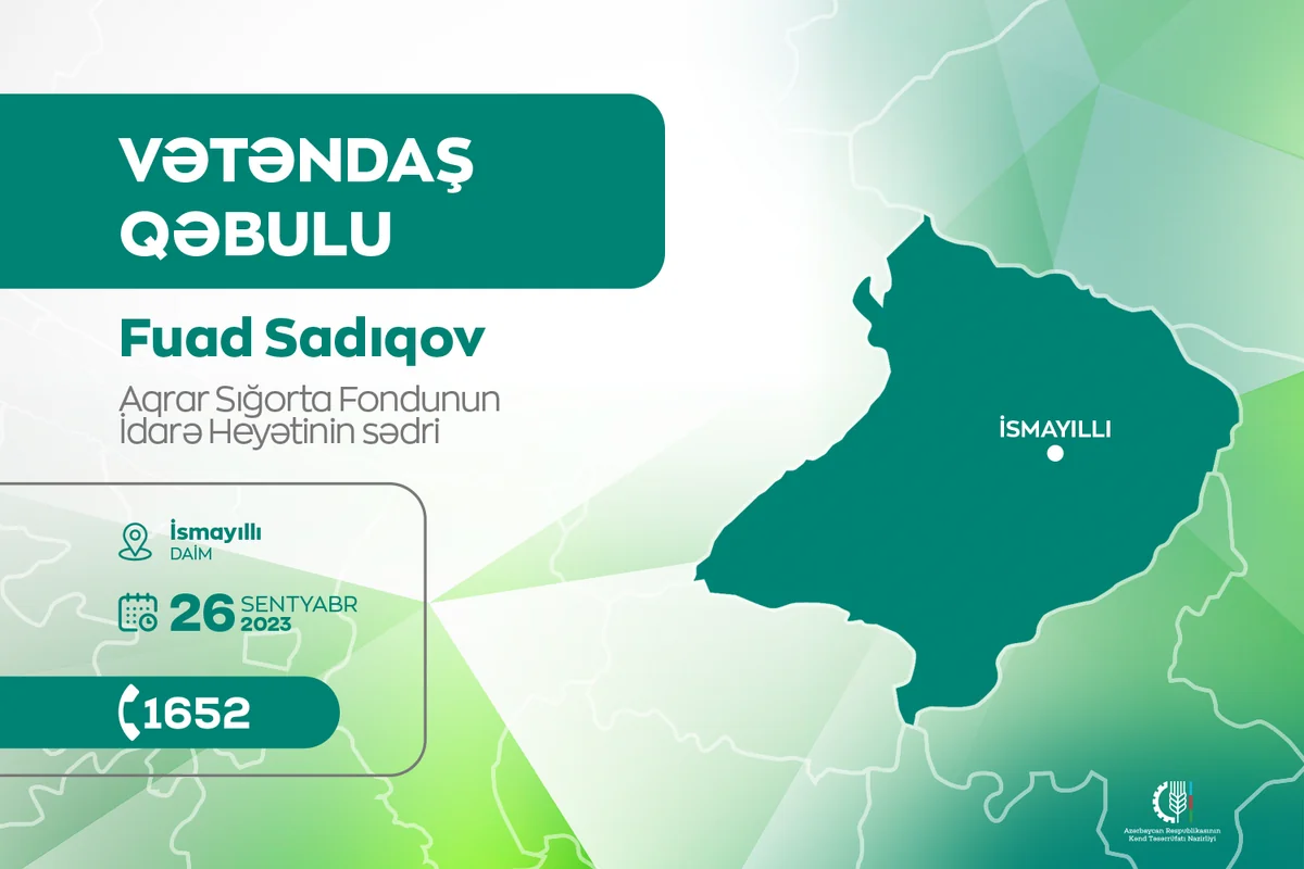 Aqrar Sığorta Fondunun sədri İsmayıllıda vətəndaşları qəbul edəcək