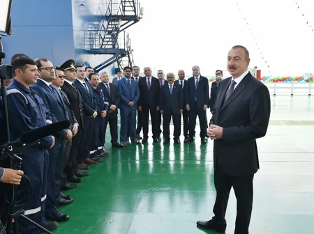 President Ilham Aliyev attends launch of Khankendi’ subsea construction vessel