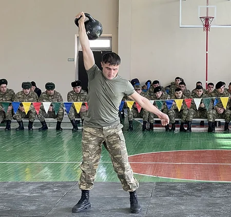 Azerbaijani Army holding kettlebell lifting championship