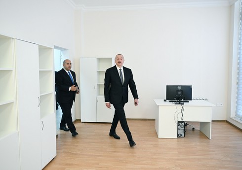 Prezident Ağdamın Kəngərli kəndində yerli icra strukturları üçün inşa edilmiş çoxfunksiyalı inzibati binada yaradılan şəraitlə tanış olub