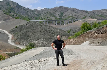 Azerbaijan's President, First Lady view progress of work at 66th-81st kilometer section of Ahmadbayli-Fuzuli-Shusha highway