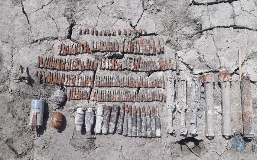 Biləsuvarda 49 ədəd müxtəlif növ partlamamış hərbi sursat aşkar olunub