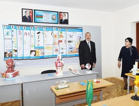 President Ilham Aliyev views newly-reconstructed school No 187 in Mashtagha settlement
