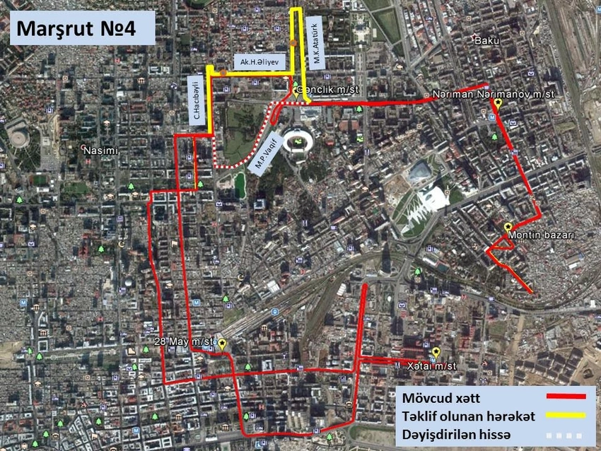Bakının mərkəzində daha bir marşrut xəttinin hərəkət trayektoriyası dəyişdiriləcək