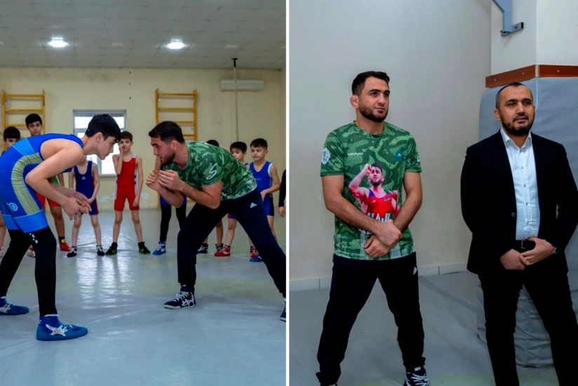 Hacı Əliyev Azərbaycanda yeni yaradılan güləş klubunda ustad dərsi keçib