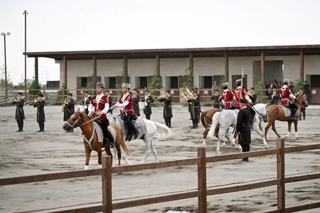 Participants of 17th ECO Summit watch Victory show of Karabakh horses at Aghdam's Imarat Complex