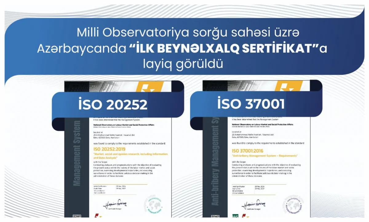 Milli Observatoriyaya daha iki İSO beynəlxalq sertifikatı təqdim edilib
