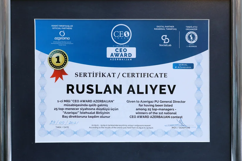 Azəriqaz rəhbəri I milli “CEO Award Azerbaijan” müsabiqəsinin qalibi olub