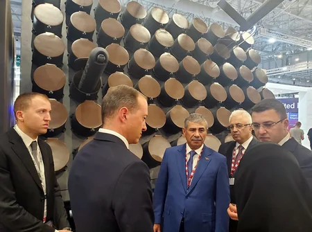 Azerbaijani defense minister attends booth of EDGE company