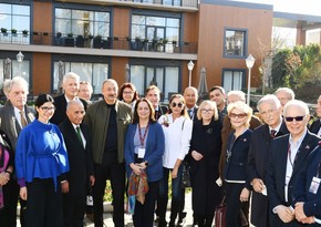 President Ilham Aliyev and First Lady Mehriban Aliyeva talk to 8th Global Baku Forum`s participants who visited Shusha