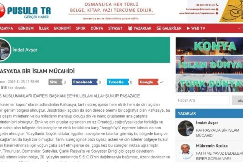 Türkiyə KİV-lərində Allahşükür Paşazadənin fəaliyyəti ilə bağlı məqalə yayımlanıb