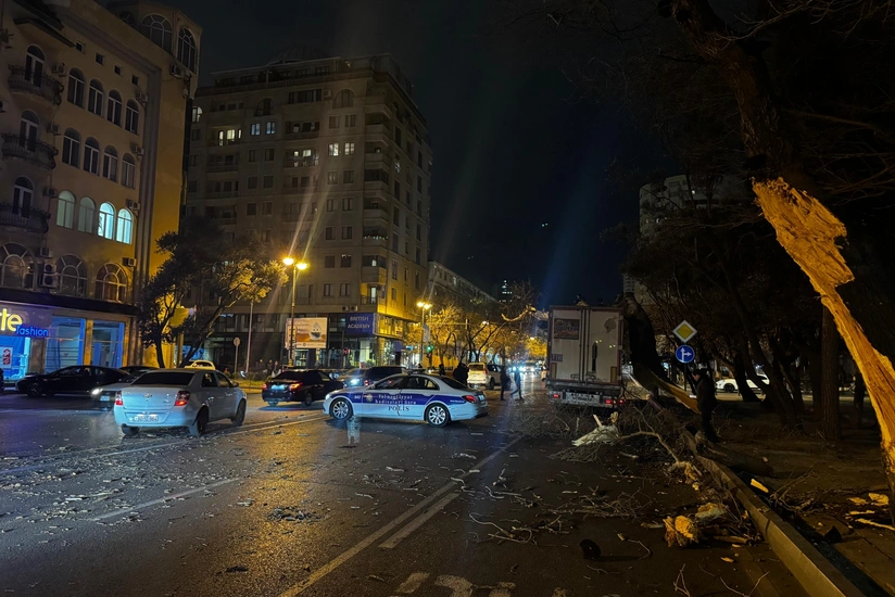 Yasamalda yük avtomobilinin ağaca dəyməsi nəticəsində sıxlıq yaranıb