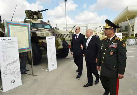 President Ilham Aliyev views 3rd Azerbaijan International Defense Exhibition ADEX 2018