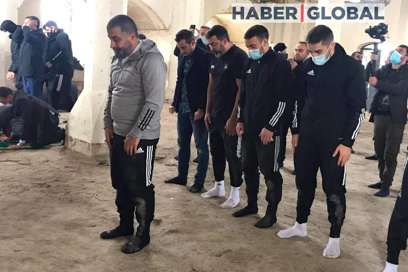 Qarabag FC players perform namaz at Aghdam Juma Mosque