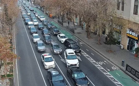 Bakının bir sıra yollarında tıxac yaranıb