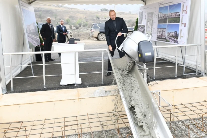 Azerbaijani leader lays foundation stone for restoration of Jabrayil