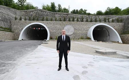 Prezident Əhmədbəyli-Füzuli-Şuşa avtomobil yolunda birinci tunelin açılışında iştirak edib - YENİLƏNİB