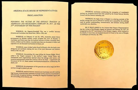 ABŞ-ın Arizona ştatının Nümayəndələr Palatası Xocalı soyqırımını tanıyan bəyannamə qəbul edib - VİDEO