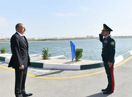 President Ilham Aliyev views newly built Tufan type border guard ship