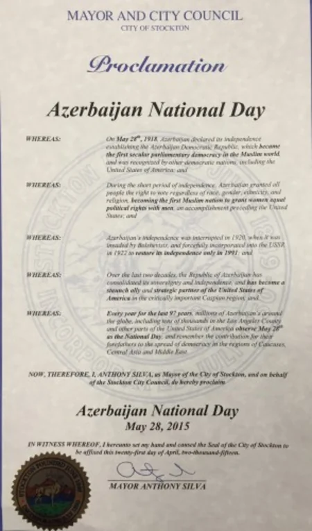 Several U.S. states and cities proclaim May 28 as Azerbaijan National Day
