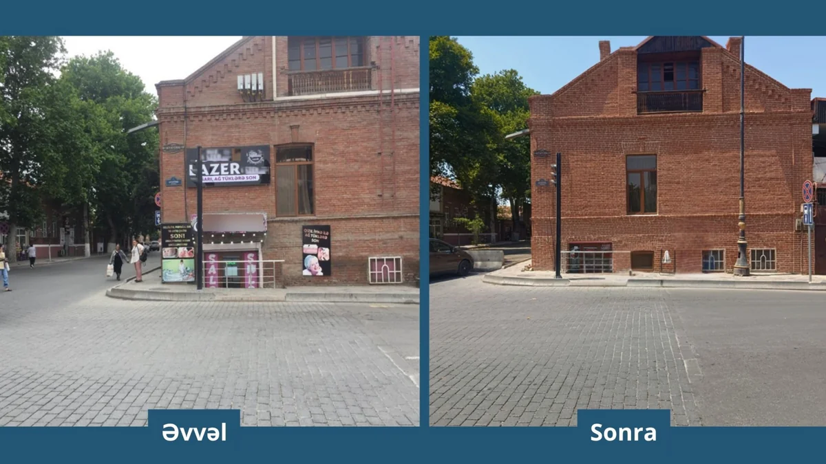 Gəncədə tarixi binaların üzərindəki reklam lövhələri sökülüb