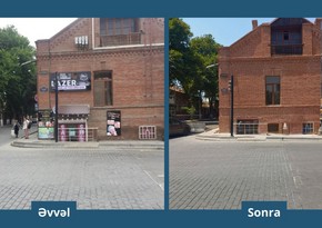 Gəncədə tarixi binaların üzərindəki reklam lövhələri sökülüb
