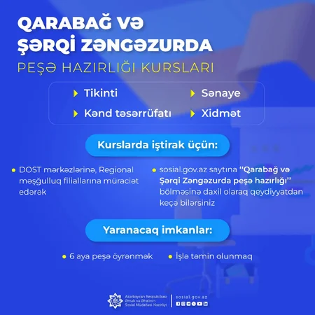 Azad edilmiş ərazilərdə peşə hazırlığı kursları təşkil olunur