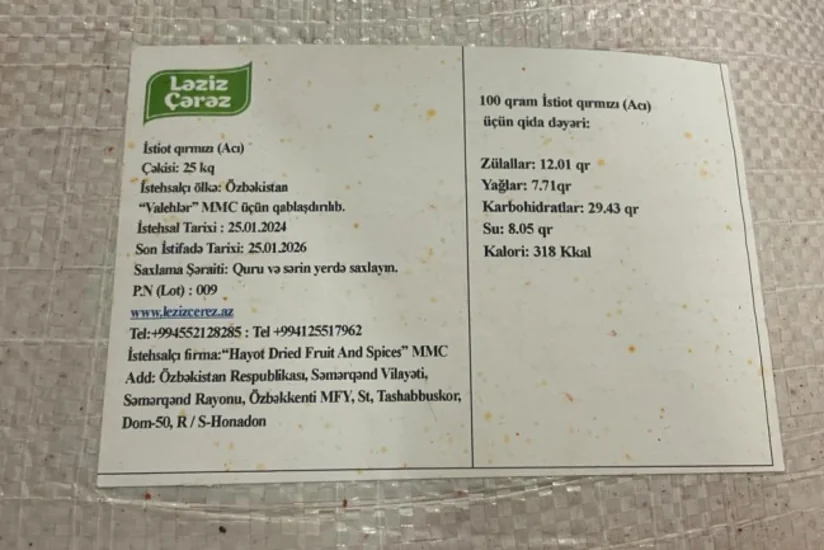 Özbəkistan, Meksika və İrandan idxal olunan bir sıra qida məhsulları məhv ediləcək və ya geri göndəriləcək