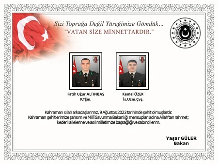 Türkiyənin 3 hərbçisi terrorçularla mübarizədə şəhid olub - YENİLƏNİB