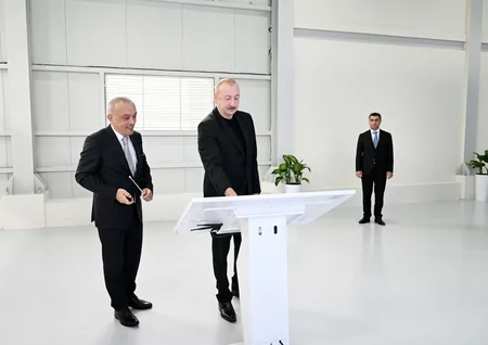 Президент Ильхам Алиев принял участие в открытии в Евлахе водоочистной установки