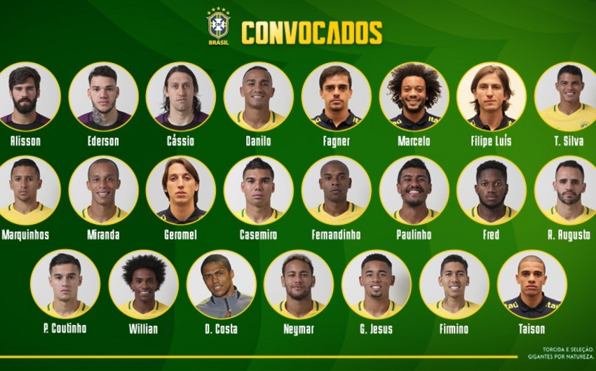 DÇ-2018: Braziliya millisinin yekun heyəti açıqlanıb