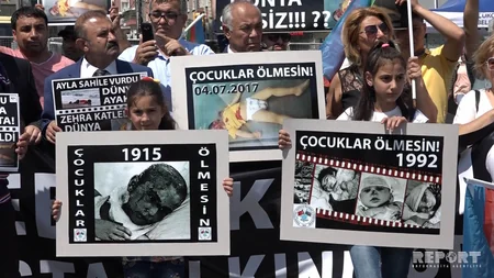 İstanbulda Ermənistanın Alıxanlıda törətdiyi vəhşiliyə qarşı etiraz aksiyası keçirilib - FOTO