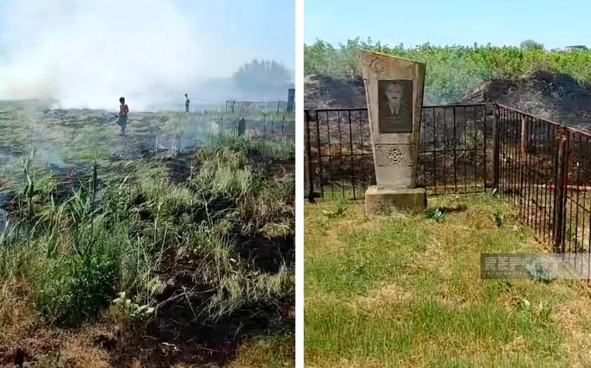 Salyanda qəbiristanlıq yanıb