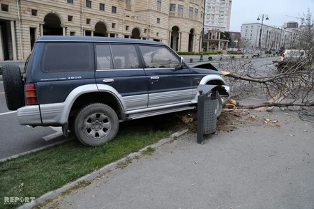 Bakıda güclü küləyin təsirindən avtomobil ağaca çırpılıb - FOTO - VİDEO - YENİLƏNİB