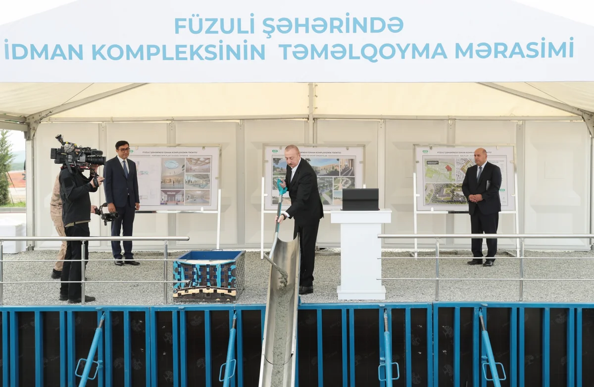 Prezident Füzuli şəhərində idman kompleksinin təməlini qoyub - YENİLƏNİB