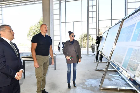 Ilham Aliyev and Mehriban Aliyeva view progress of construction works at Shusha hotel and conference center