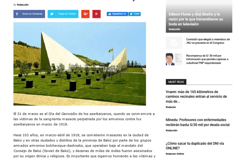 31 Mart soyqırımı Peru mətbuatında