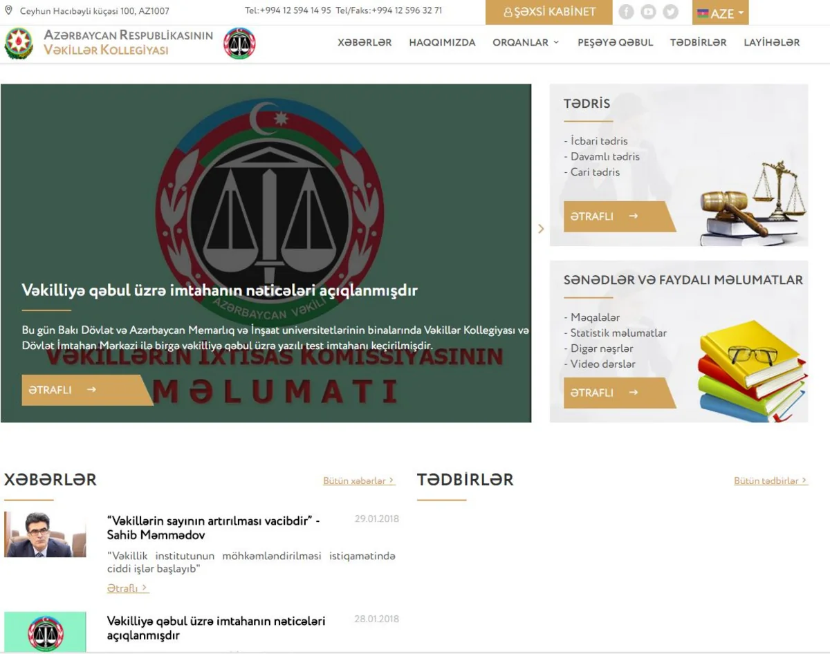 Vəkillər Kollegiyasının saytı yenilənmiş formada istifadəyə verilib