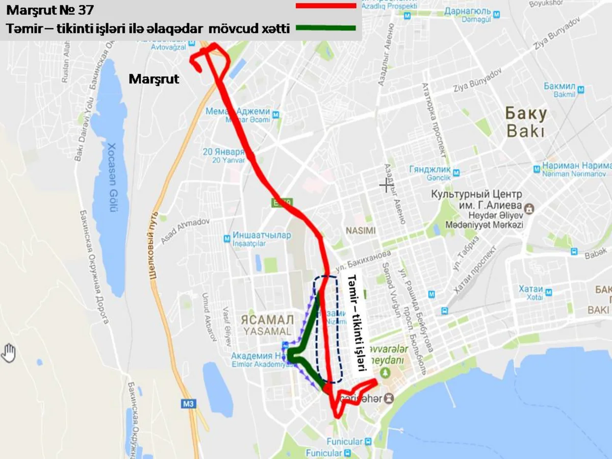 Paytaxtda daha bir marşrut xəttinin hərəkət istiqaməti müvəqqəti dəyişdirilir