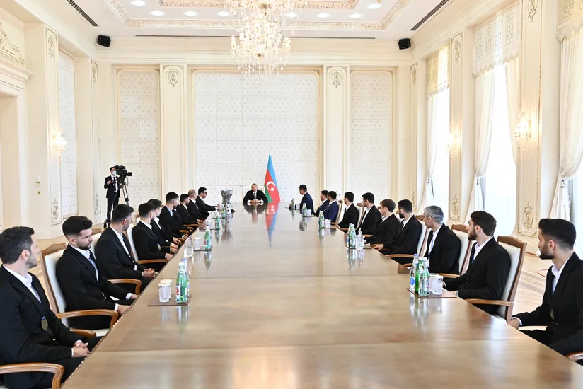 President Ilham Aliyev receives members of Azerbaijan national mini-football team