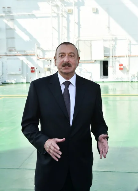 President Ilham Aliyev attends launch of Khankendi’ subsea construction vessel