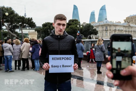 Bakıda Kemerovodakı faciə ilə əlaqədar aksiya keçirilib - FOTO - VİDEO