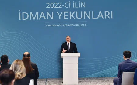 Ilham Aliyev attends ceremony dedicated to 2022 sporting results
